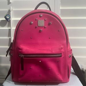 MCM Odeon Studded Small Backpack Beetroot Pink